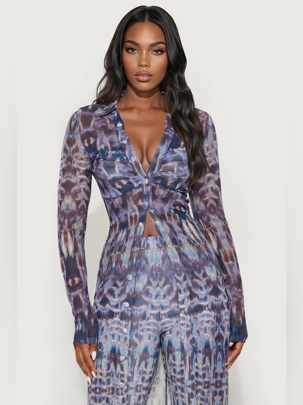 Fashion Nova Blue & Purple Patterned Wide-Leg Coord Set - Picture 2 of 3